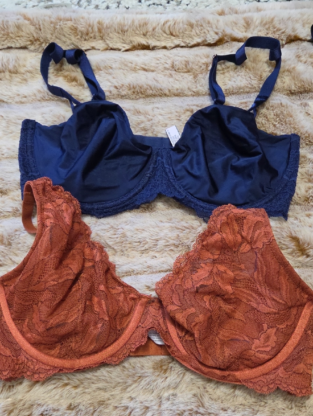 Navy and Rust Lace & Smooth Underwire Bra Set